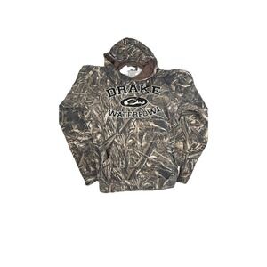 Drake Waterfowl Systems Hoodie Mens Medium Brown Camo Hunting Fleece Pullover